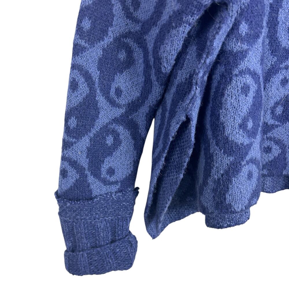 Free People Navy Blue Alpaca Wool Blend Long Sleeve Mock Neck Yin Yang Sweater M - Picture 6 of 9